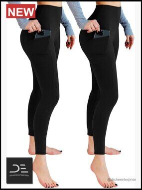 2 Pack High Waisted Leggings with Pockets for Yoga Gym